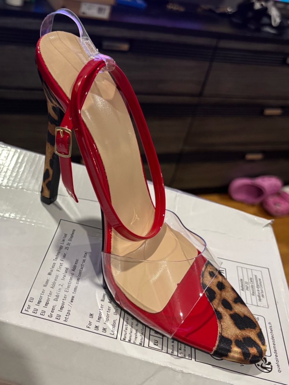 Red Leopard-Print Stiletto Slingback Heel - Women's Dress Shoe